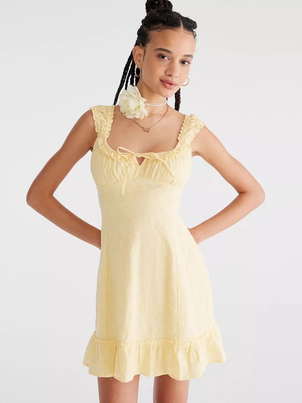 Aeropostale Butter Yellow Eyelet Women’s Mini Dress - size M - cotton